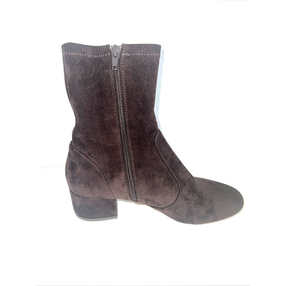 Silent D Anthropologie Goldie Bootie Micro Suede Zip Size EU 38 | US 7-7.5 Brown